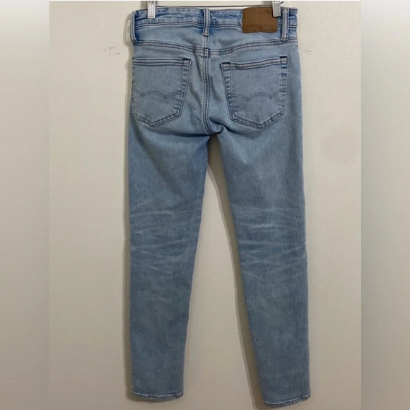 American Eagle Jeans Men 28x30 Light Wash Airflex Temp Tech Denim Stained Grunge - Picture 2 of 16